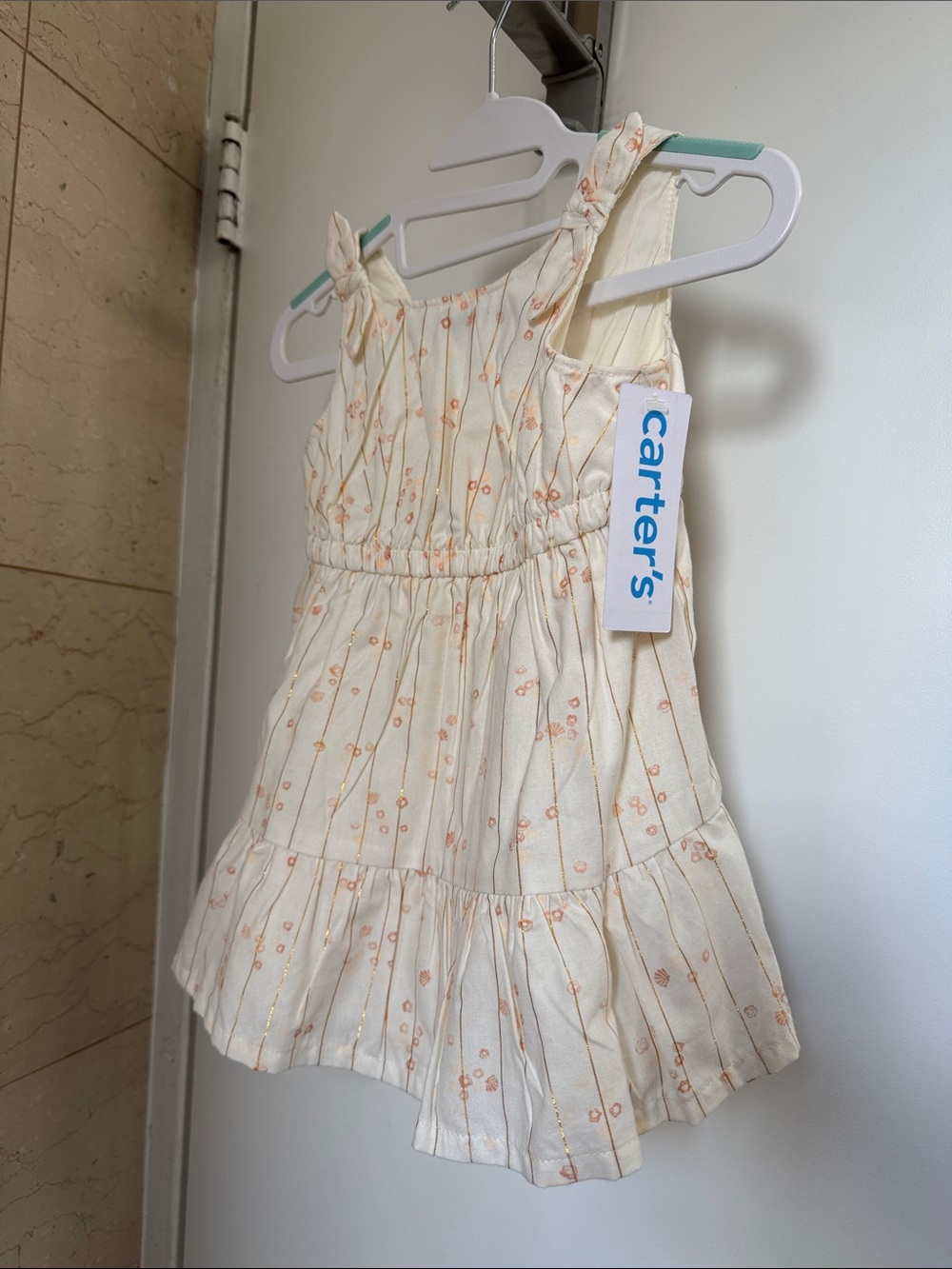 Carter's Cream Sundress with Peach Rose Gold Floral and Tie Straps